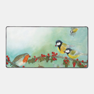 Great Tit Birds, Red Robin & Hawthorn  Desk Mat