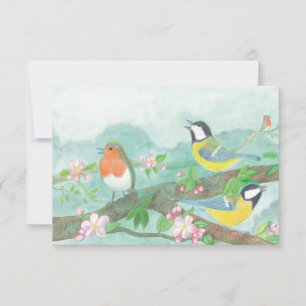 Great Tit Birds Singing on a Blossoming Tree Thank You Card