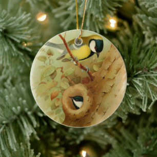 Great tit- Colourful bird, Art Ceramic Tree Decoration