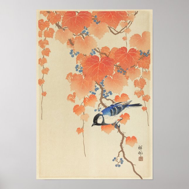 Great Tit on Paulownia Branch by Ohara Koson Poster (Front)