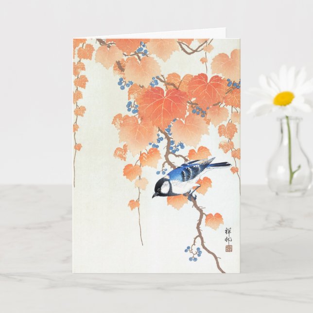Great tit on paulownia branch - Ohara Koson - Art Card (Small Plant)