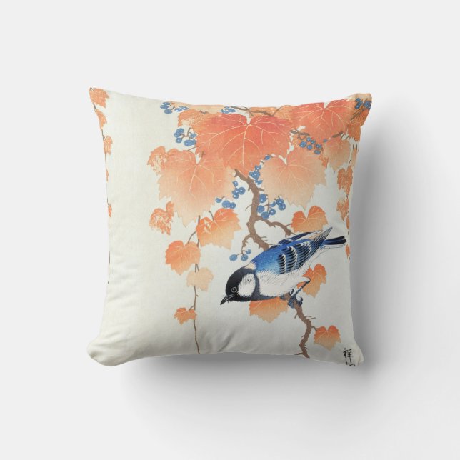 Great tit on paulownia branch - Ohara Koson - Art Cushion (Front)