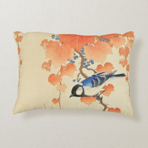 Great tit on paulownia branch - Ohara Koson Decorative Cushion