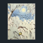 Great Tit - Theodor Severin Kittelsen Postcard<br><div class="desc">Great Tit by Norwegian artist Theodor Severin Kittelsen. Watercolor painting of a cute yellow parus major bird on a snowy tree branch in winter time while the sun is breaking through on a clear blue sky.</div>