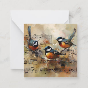 Great Titmouse bird painted on partiture Card