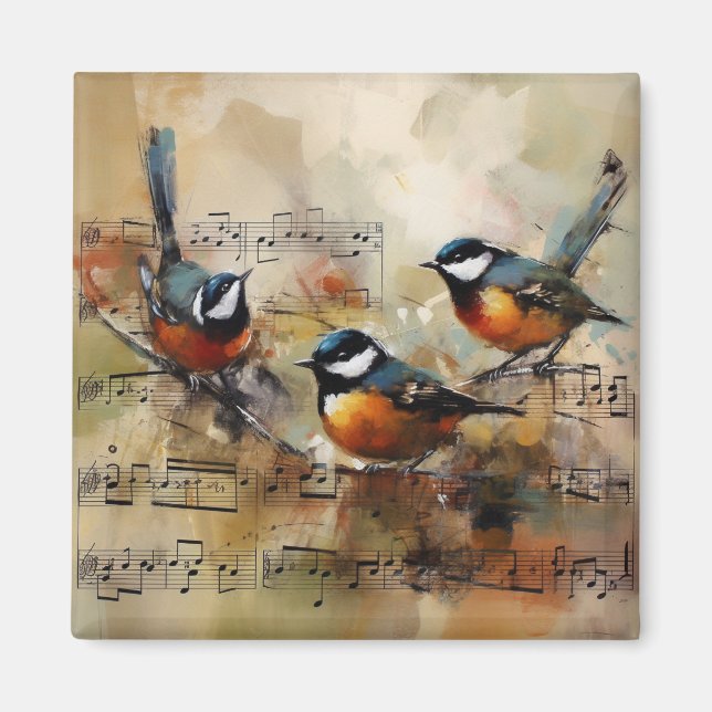 Great Titmouse bird painted on partiture Magnet (Front)