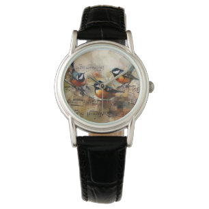 Great Titmouse bird painted on partiture Watch