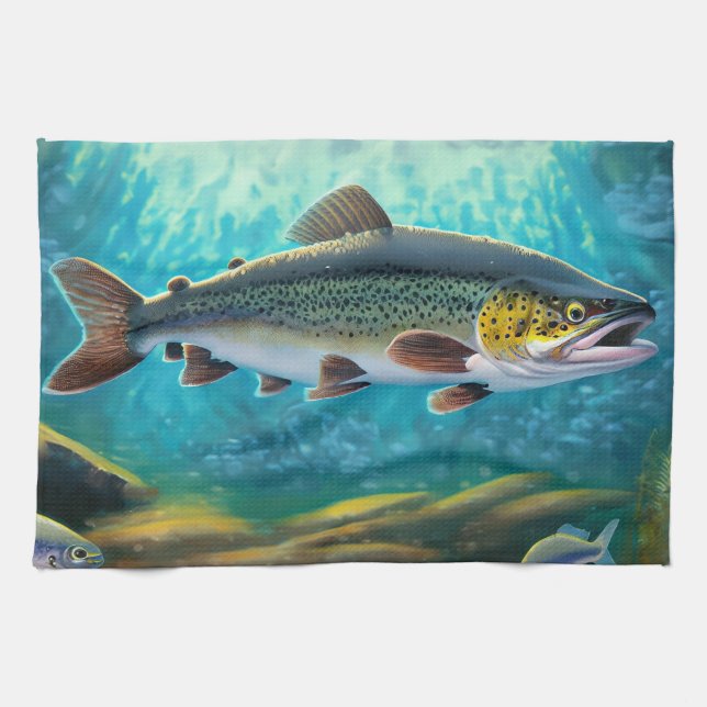 Great Trout Fish! Fishing Kitchen Towel (Horizontal)
