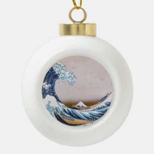 Great Tsunami Wave off Kanagawa Japan by Hokusai Ceramic Ball Christmas Ornament