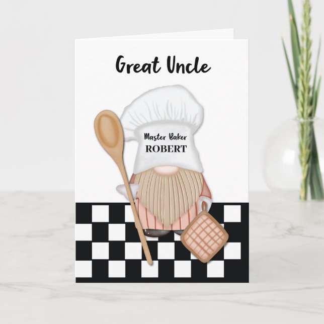 Great Uncle Birthday Whimsical Gnome Baker Baking Card (Front)