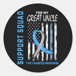 Great Uncle Type 1 Diabetes Shirt Usa Flag Support Classic Round Sticker