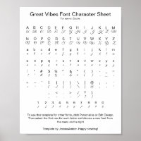 Great Vibes Font Character Sheet for Zazzle