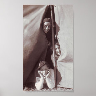 Great Vintage Photo Young Girls Camping Poster
