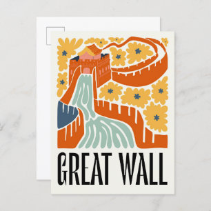 Great Wall China abstract travel floral art Postcard