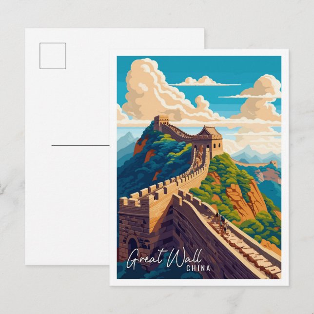 Great Wall China Art vintage travel illustration Postcard (Front/Back)