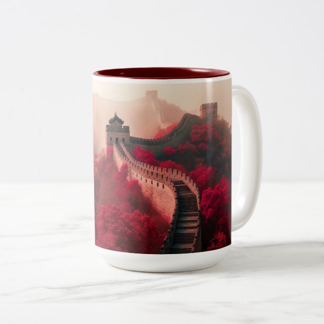 Great Wall of China Autumn Scenic Red Coffee Mug  (Front Right)