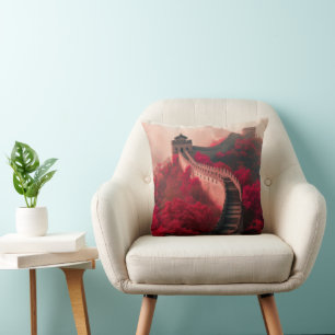 Great Wall of China in Autumn – Scenic Red Cushion