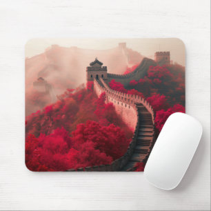 Great Wall of China in Autumn – Scenic Red Mouse Mat