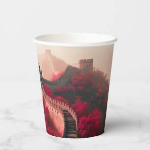 Great Wall of China in Autumn – Scenic Red Paper Cups