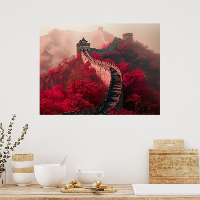 Great Wall of China in Autumn – Scenic Red Poster (Kitchen)