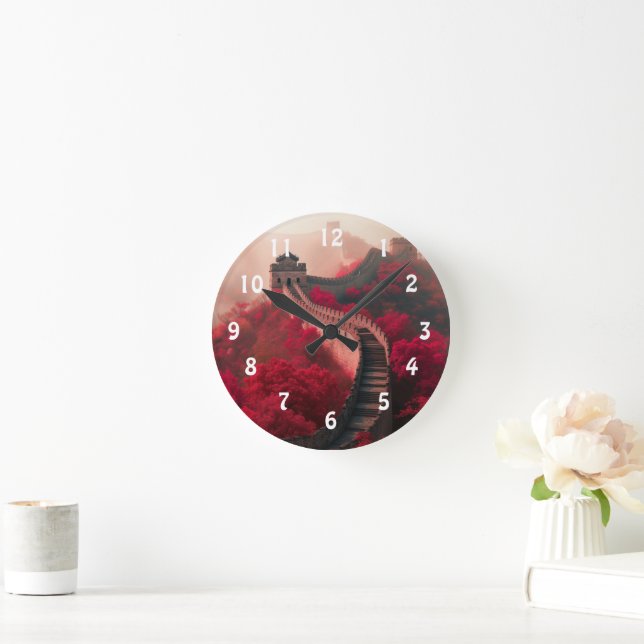 Great Wall of China in Autumn – Scenic Red Round Clock (Home)