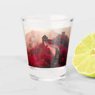Great Wall of China in Autumn – Scenic Red Shot Glass