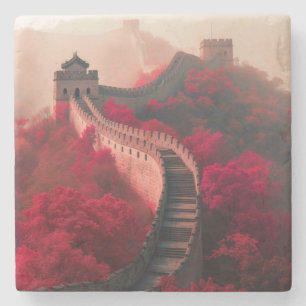 Great Wall of China in Autumn – Scenic Red Stone Coaster