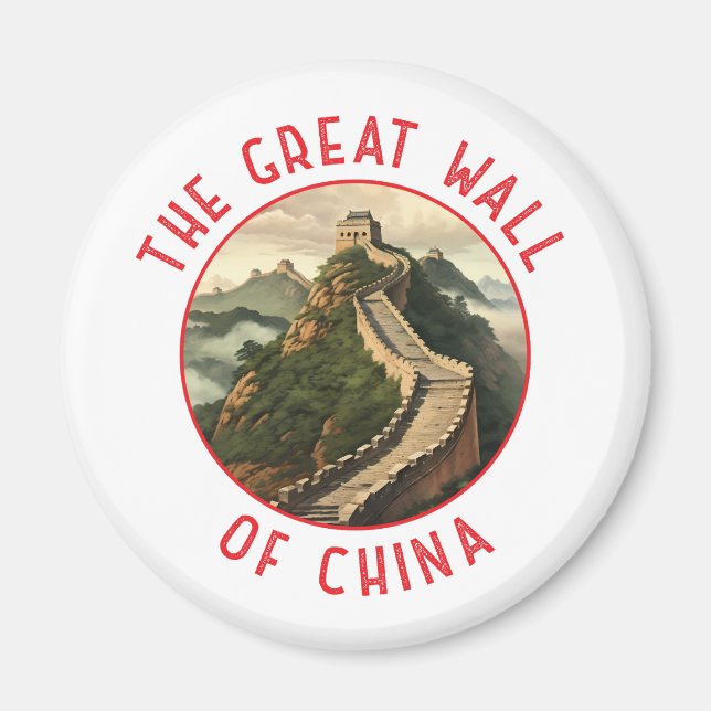 Great Wall of China Retro Distressed Circle Magnet (Front)