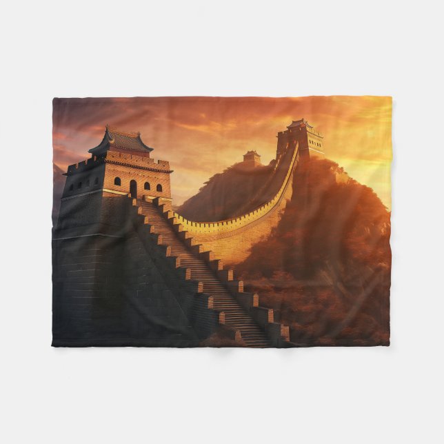 Great Wall of China Sunset Fleece Blanket – Asian (Front (Horizontal))