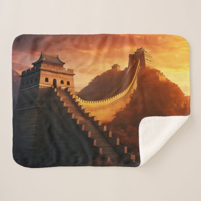Great Wall of China Sunset – Majestic Sherpa Blanket (Front (Horizontal))