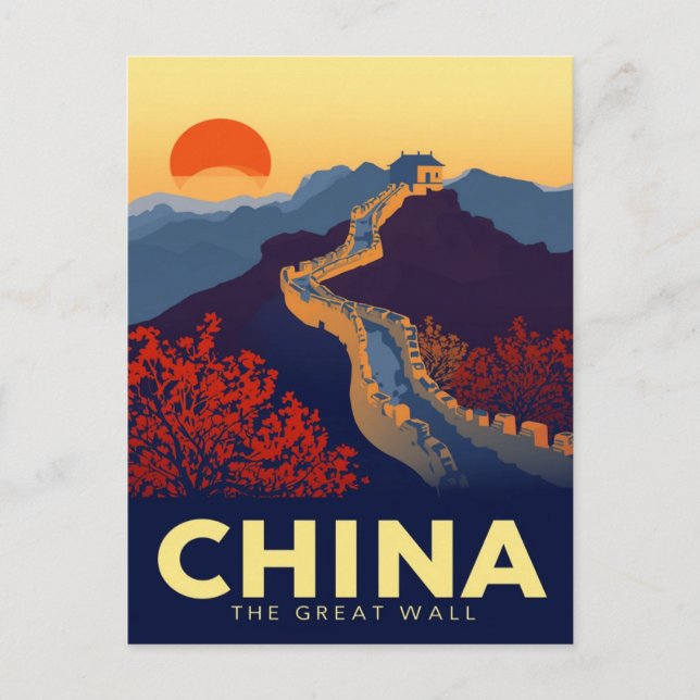 Great Wall of China Sunset Postcard (Front)