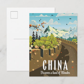 Great wall of China travel poster Invitation Postcard