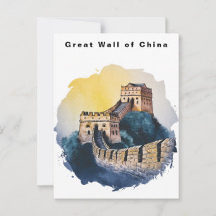 Great Wall of China Travel Watercolor  Postcard