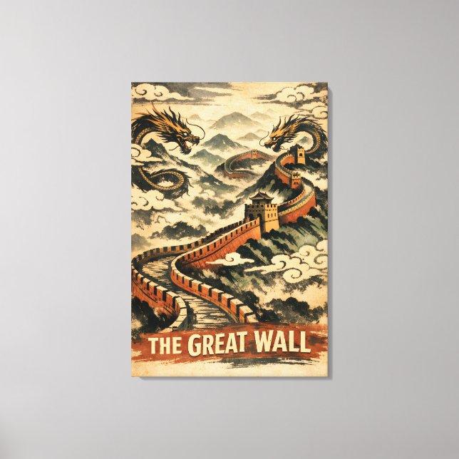 Great Wall of China Vintage Travel Canvas Print (Front)