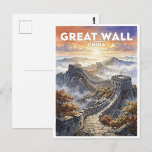 Great Wall of China Vintage Travel Postcard
