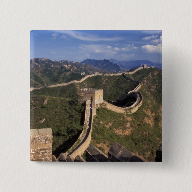 Great Wall winding through the mountain, 15 Cm Square Badge (Front)