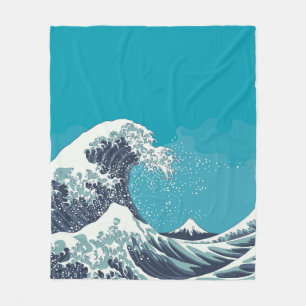 Great Wave and Mount Fuji vintage japanese woodcut Fleece Blanket