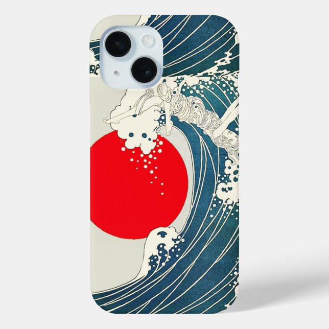 GREAT WAVE AND RED SUN Blue White Nautical Case-Mate iPhone Case (Back)