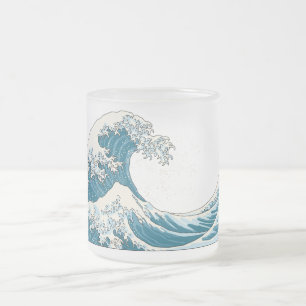 Great Wave frosted glass mug -light blue