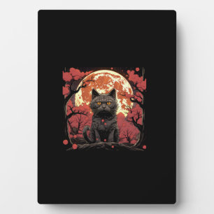 Great Wave Halloween_ Black Cat, Pumpkins, Sakura Plaque