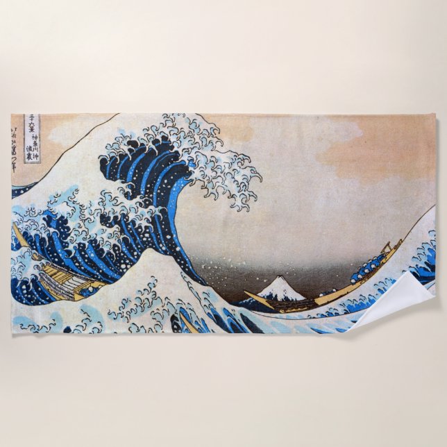 Great Wave, Hokusai, Ukiyo-e Beach Towel (Front)