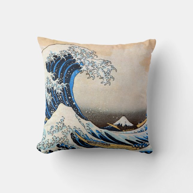 Great Wave, Hokusai, Ukiyo-e Cushion (Front)