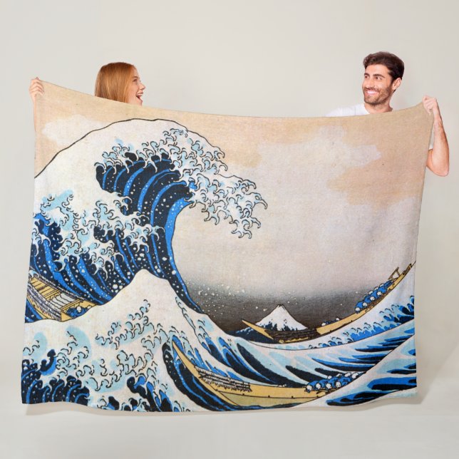 Great Wave, Hokusai, Ukiyo-e Fleece Blanket (In Situ)