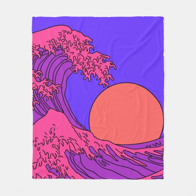Great Wave in Vaporwave Pop Art style. View on oce Fleece Blanket (Front)