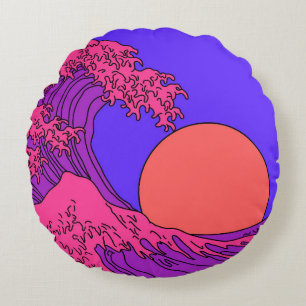 Great Wave in Vaporwave Pop Art style. View on oce Round Cushion
