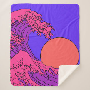 Great Wave in Vaporwave Pop Art style. View on oce Sherpa Blanket