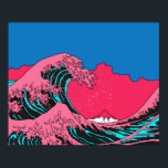Great Wave in Vaporwave Pop Art style. View on the Poster<br><div class="desc">Great Wave in Vaporwave Pop Art style. View on the mountain and ocean's crest leap.
drawing,  beautiful,  art,  ocean,  ukiyoe,  blue,  fuji,  mountain,  retro,  artwork,  asia,  asian,  background,  big,  crest,  decoration,  decor,  graphic,  great,  hokusai,  vintage,  illustration,  retro, </div>