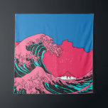 Great Wave in Vaporwave Pop Art style. View on the Tapestry<br><div class="desc">Great Wave in Vaporwave Pop Art style. View on the mountain and ocean's crest leap.
drawing, beautiful, art, ocean, ukiyoe, blue, fuji, mountain, retro, artwork, asia, asian, background, big, crest, decoration, decor, graphic, great, hokusai, vintage, illustration, retro, </div>
