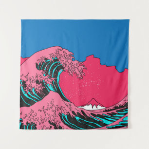 Great Wave in Vaporwave Pop Art style. View on the Tapestry