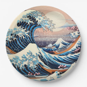 Great Wave inspired pink sakura aesthetic Paper Plate